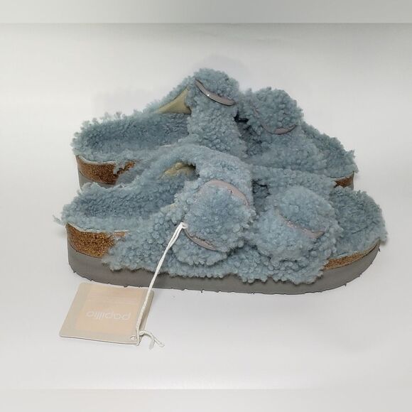 NWT Birkenstock Papillio Arizona Big Buckle Teddy Faded Aqua - Picture 7 of 10